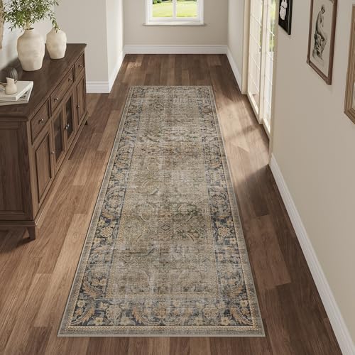 FMFUNCTEX 2x6 Hallway Runner Rug Washable Brown Multi Vintage Distressed