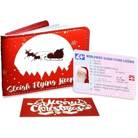 DoneJPee Santa Claus Drivers License, Santa Claus Lost Drivers License ID Card, Santa Sleigh Flying License with Wallet, Christmas Eve Box Fillers Gift for Kids Xmas Tree Decor Ornament Cover