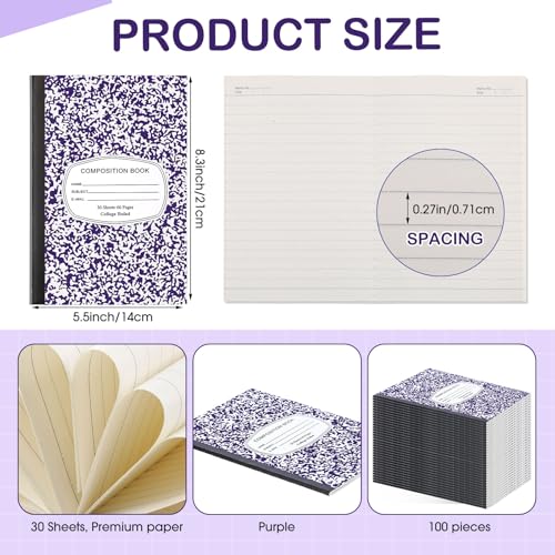 Carnets de composition lignés A5 violet 14x21cm en vrac