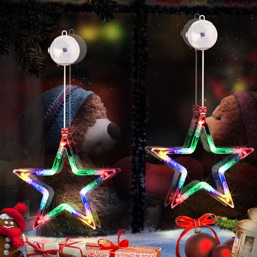 Qedertek LED Sterne Weihnachtsbeleuchtung, 2 Stück 10 LED Fenster...