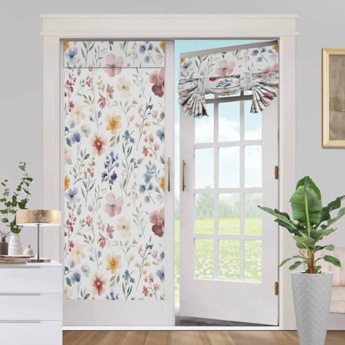 BEMIGO Door Curtains for Door Windows, Spring Watercolor Flowers Door
