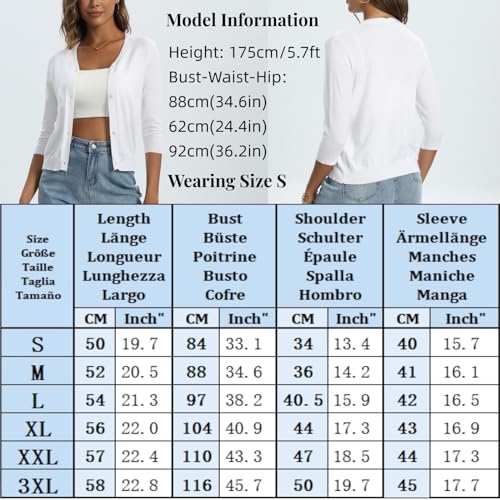 Yukiuiny Damska kurtka z dzianiny 3/4, miękka, lekka, krótka kurtka z dekoltem w serek, elegancki kardigan z guzikami, na co dzień, granatowy, 3XL