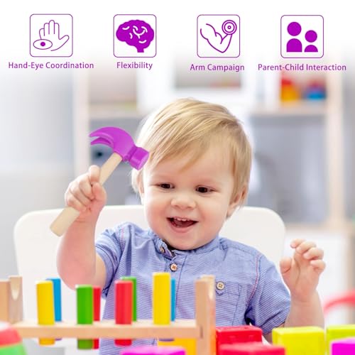 Image of Fowecelt Wooden Hammer Toys Simulation Hammers Maintenance Tools Educational Toys for Kids Birthday Party Games Supplies (Purple)