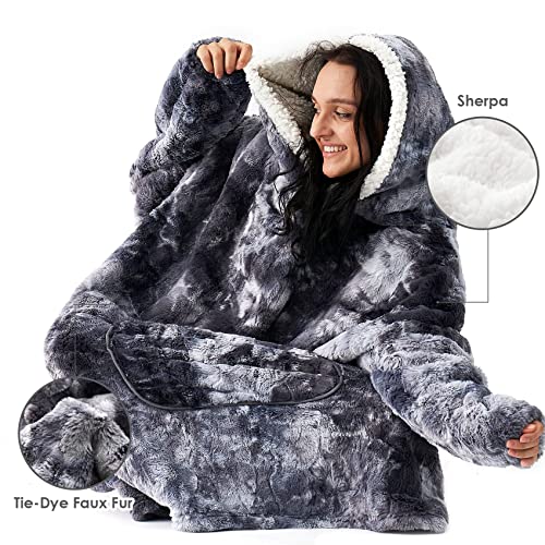 Eheyciga Wearable Blanket Hoodie, Shaggy Faux Fur With Big Handy Pockets And Sleeves For Adult As A Gift, Ultra Soft Plush Fuzzy Wearble Blanket For Adult (Light Grey,Extended Oversize) #TOP1