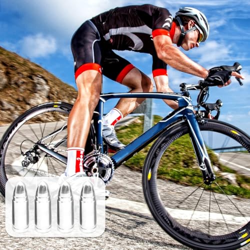 KHGUZ 4PCS Car Tire Valve Stem Cap, Bullet Style Dustproof Vehicle Tire Valve Stem Covers, Aluminium Alloy Automotive Wheel Air Caps Accessories, Universal for Trucks, Motorcycles, Bicycles (Silver)