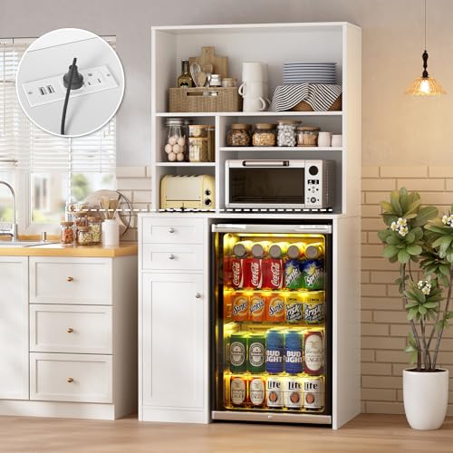 PAKASEPT Mini Fridge Cabinet with Storage,Coffee Bar Cabinet with Mini Fridge Space & Power Outlet, Microwave Cabinet with Storage,Beverage Station for Kitchen,Dining Room,Living Room,White