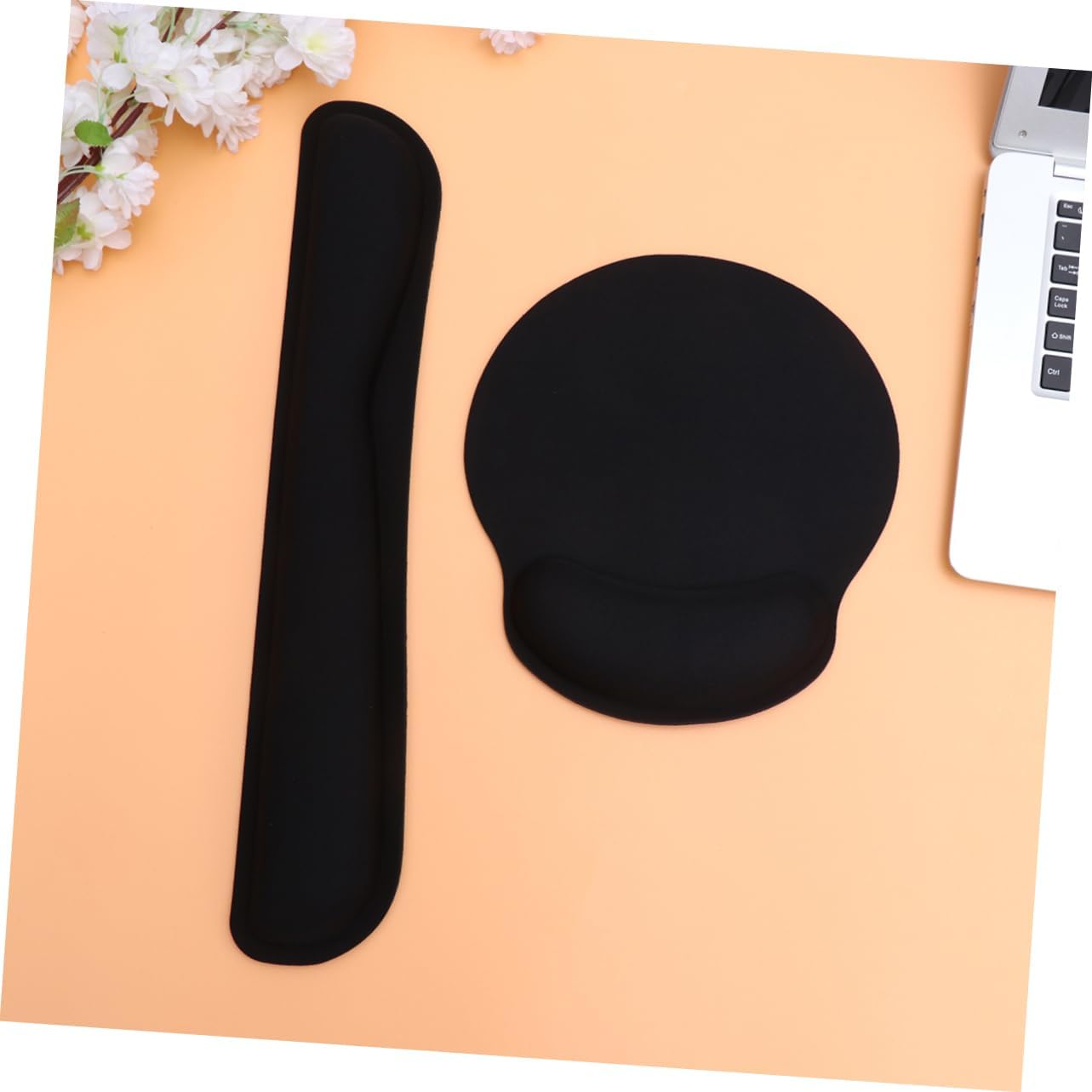 Lurrose 2sets Memory Wrist Rest and Mouse Pad Set Ergonomic Keyboard Support Mat for Improved Posture Comfortable Elastic Design for Home Office Use Black