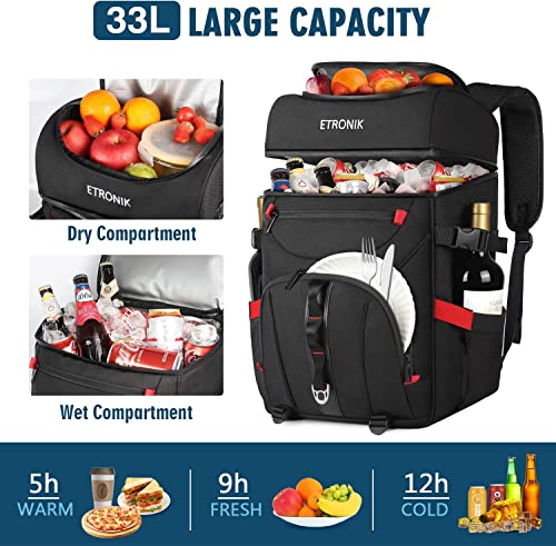 Cooler Backpack 52 Cans, Backpack Cooler Insulated Leak Proof With 5 Ice Packs, Large Backpack Lunch Bag With Warm/Cool Compartments, Soft Cooler Bag For Men Women Work, Hiking, Beach, Camping,Picnics #TOP4