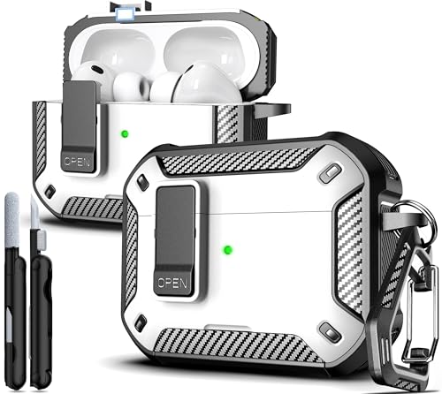 R-fun AirPods Pro 3�p�P�[�X�i�N���[�j���O�L�b�g�t���j�A�J�[�{���t�@�C�o�[���~���^���[�����h�~�I�[�g�|�b�v�A�b�v�J�o�[�A�J���r�i�t�b�N�t���}�O�l�b�g�x�[�X�AAirPods Pro 3�Ή��A�z���C�g