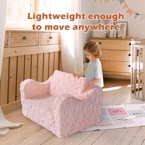 KokoSelene Toddler Couch, 2-in-1 Convertible Kids Chair to Lounger Bed, Baby Sofa for Toddler Boys Girls, Ideal for Reading Gaming Playing Decor (Pink)