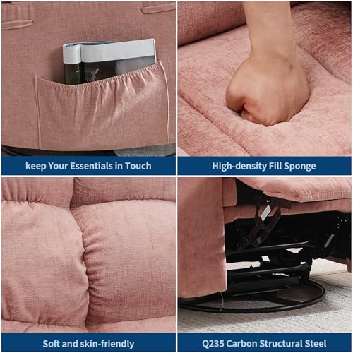 Image of 360 Swivel Rocking Recliner Chair with Vibration Massage & Heat, Oversized Rocker Recliner with Side Pocket for Living Room, Bedroom, Nursery & Small Spaces,Pink