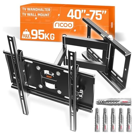 RICOO TV Wandhalterung Fernseher Halterung Schwenkarm mit Fischer-Dübel für 40-75 Zoll Bildschirm Flach OLED Fernsehhalterung für Wand R23-F Schwenkbar Neigbar Fernseh-Arm bis 95-Kg & VESA 400x400