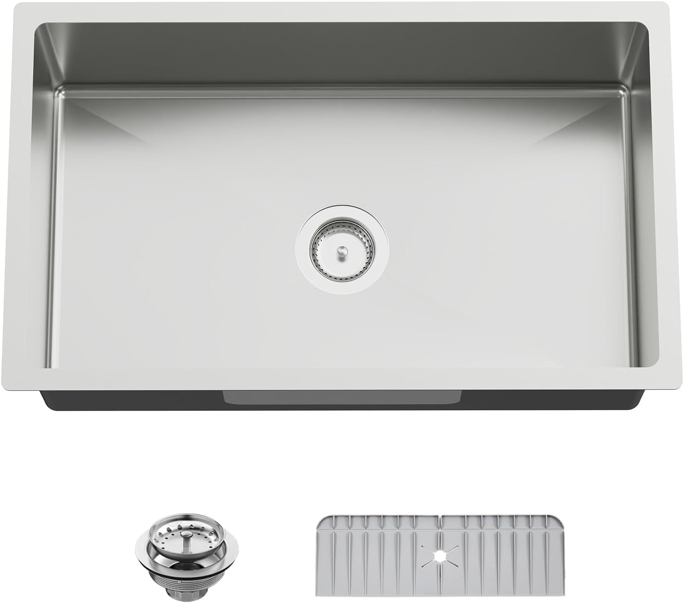 Kitchen Sink, 30x18 Inch Stainless Steel Undermount Modern Single Bowl Drop In Kitchen Sink Combo-Silicon Mat,Drain Strainer Set Offering Large Basin And Compatibility With Various Kitchen&Bar Style