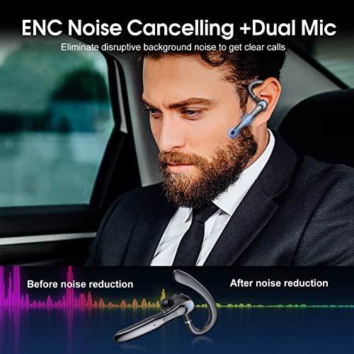 Csasan Bluetooth Headset V5.3, 20H Talk Single-Ear Bluetooth Earpiece With Dual Enc Noise Canceling Microphone, Led Display, Ip7 Waterproof Headphone, Handsfree Earphone For Driving/Business/Office #TOP2