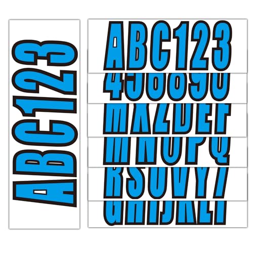 Image of 4 Sets 3 inch Marine Alpha-Numeric Registration Numbers and Letters Sticker Decal Kits for Boats & Personal Watercraft Solid Blue (Pack of 2)