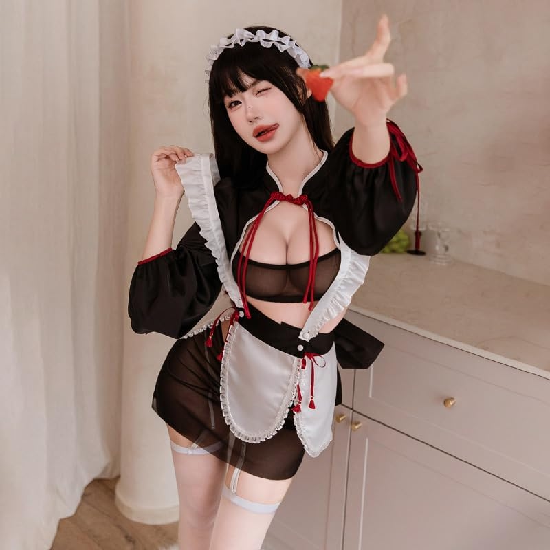 [アヘガオ] チャイナ風 メイド風 コスプレ セクシー エッチ セクシー ランジェリー 上下セット 【オープンクロッチランジェリーセットレースベビードールドレスエキゾチックセックスボディスーツラ】 ガーターベルト
