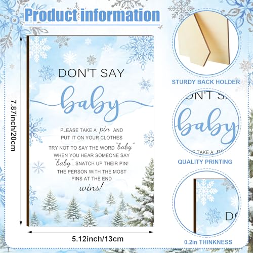 Image of Patelai 321 Pcs Blue Snowflake Baby Shower Game Supply for Girl or Boy 5 Set Include 50 Activity Card 20 Pencil 1 Don't Say Baby Sign 50 Clothespin for Price Is Right Prediction Bingo Game Party Decor