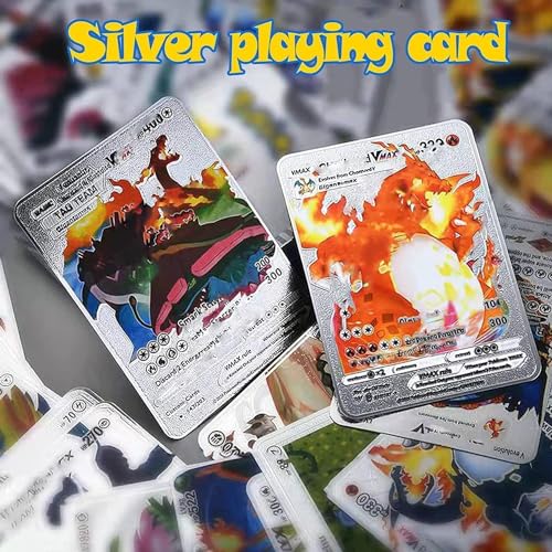Image of Awestuffs 55 PCS PK Silver Foil TCG Deck Box - V Series Cards Vmax GX Rare and Common /Rare Mystery Card (PK Silver Cards)