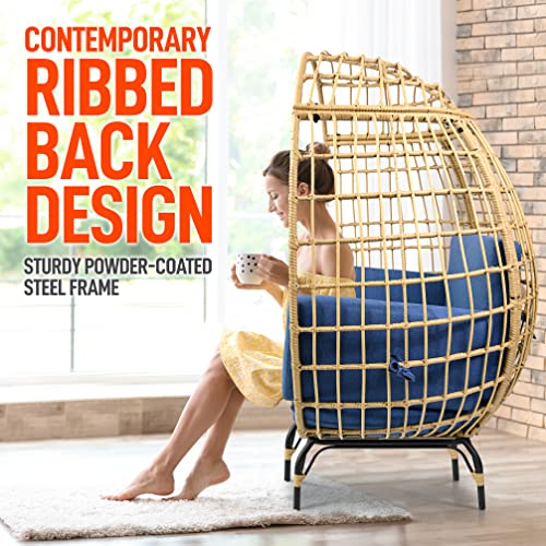 SereneLife Wicker Rattan Egg Chair with Cushions, Indoor Outdoor Egg Chair with Steel Frame and Washable Pillows, Woven Design, Comfortable Seating for Porch, Deck, Garden, or Room, 56" x 34" x 39" by SereneLife - Image 6