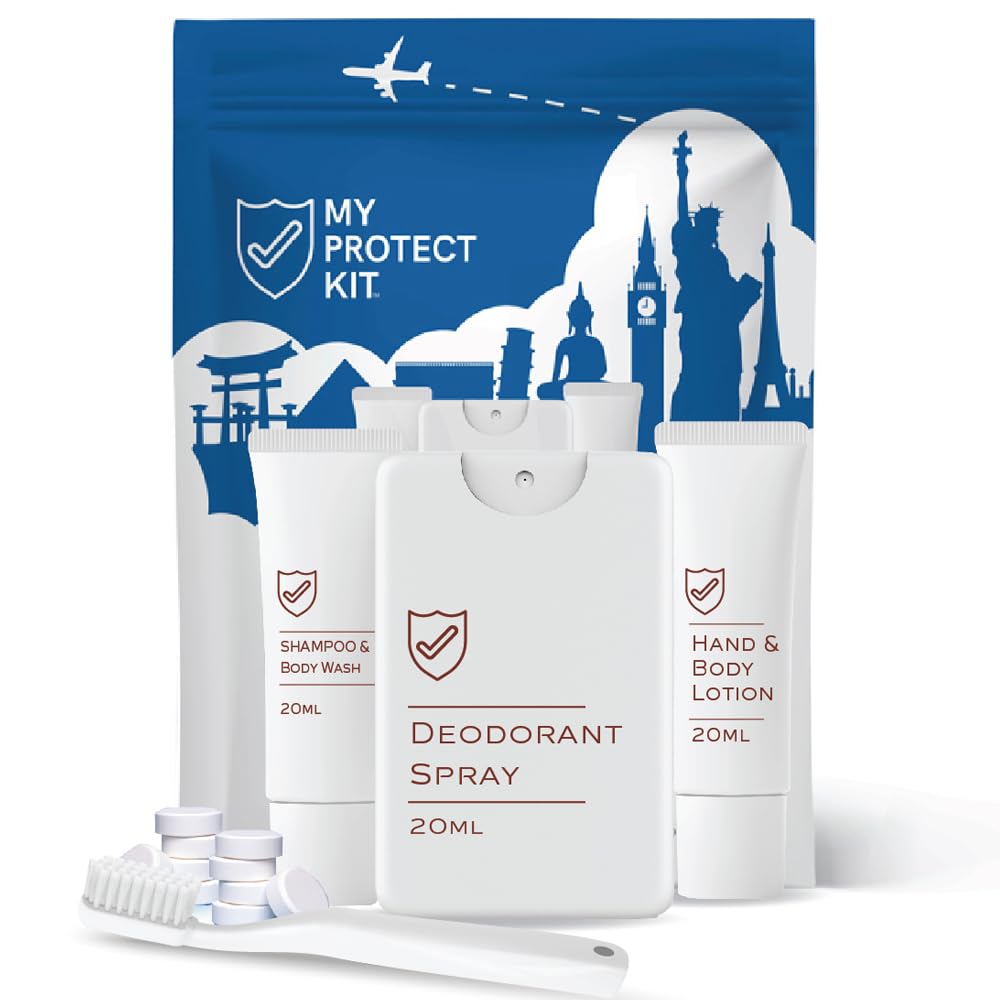 TSA Approved Travel Essentials for Men & Women - Hygiene Kit with Toiletries for Daily Use - Set includes Hand and Body Lotion, Deodorant, Shampoo,
