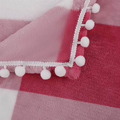 Piccocasa Buffalo Plaid Flannel Throw Blanket With Pom Poms | Tartan Checkered Fleece Blanket Throw Size | Lighweight Soft Plush Microfiber Blankets For Couch Sofa | 50"X60", Blush And White #TOP4