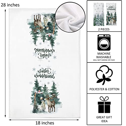 Seliem Snowy Winter Wonderland Pine Tree Snowflake Kitchen Dish Towel, Watercolor Reindeer Bear Bullfinch Woodland Animal Tea Bar Hand Drying Cloth, Seasonal Farmhouse Snow Decor Home Decoration 18X28 #TOP2