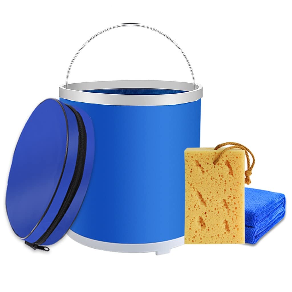 Faltbarer Eimer Strand Putzeimer Mit Griff, Zusammenklappbares Waschbecken Camping, Pop-Up-Eimer Mit Wasserdichtem, Mit Handtuch, Schwamm, Aufbewahrungstasche (Size : 13L)
