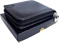 Carteira Masculina de Couro com Zíper Preta, Suporte para 6 Cartões e 6 Documentos, Tamanho 9 x 11,5 cm