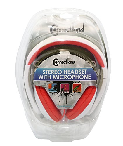 Connectland Over Ear 3.5Mm Wired Headphone, Microphone Lightweight Adjustable Headband For Kids,Teens,Adults. Iphone Ipad Tablet, Red&White Cl-Aud63080 #TOP6