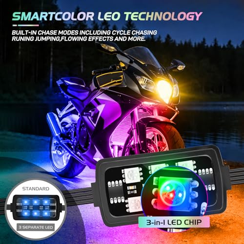 Image of Nilight 8PCS Motorcycle Dream Color LED Light Kits with APP&Remote Control