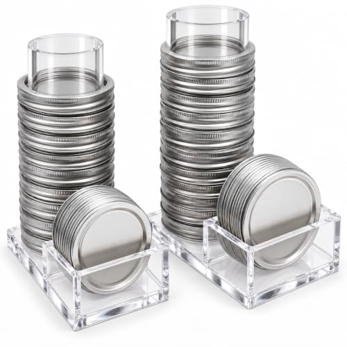 FVUILH 2 Pack Mason Jar Lid Organizer for Regular & Wide Mouth Lids, Clear Acrylic Canning Lid and Ring Storage Holders with Hollow Center Tubes, Countertop and Pantry Organization