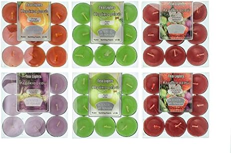 Highly scented tea lights candles set 54pcs 4 flavors assortment tealights (6x9-packs) 4 scents Lavender Strawberry Apple Orange