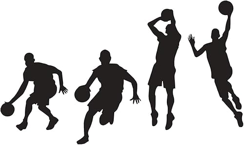 Woodland Arts Calcomanías de vinilo negro de 35.4 pulgadas x 15.7 pulgadas para 4 jugadores de baloncesto Slam Dunk Silhouette Calcomanías de pared