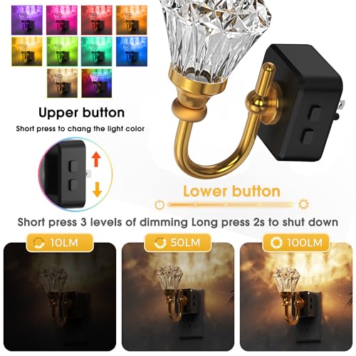 Image of L LOHAS LED Night Lights Plug into Wall -10-Color Changing RGB Floral Night Lights with Auto Sensor, 3 Brightness Levels, Rotatable Plug in Nightlight for Bedroom, Nursery, Hallway, Gift