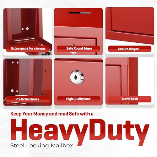 Metal Donation Box-Suggestion Box with Slot and lock-Cash Lock box for Money-Secure Drop Box-Comment and ballot voting box-comes with pre-drilled holes for easy wall mounting 10 X 6 X 2.5"(Red) - Thumbnail 5