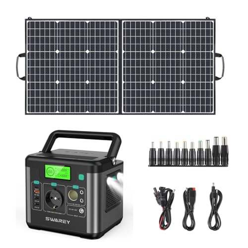SWAREY Generador Solar Portátil, 222Wh Estación de Energía con Panel Solar de 100W, Salida de CA de 300W (Pico de 600W), Puerto USB-C de 65W, Batería Externa para Camping, Viajes, Pesca, RV