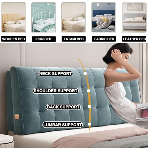 ZZYK Wall Mounted Rectangle Headboard Reading Pillow,Large Bed Backrest Plaid Pillowboard Removable Headboard Support Upholstered Suitable Without Headboard,Blue,71inch/Cal King