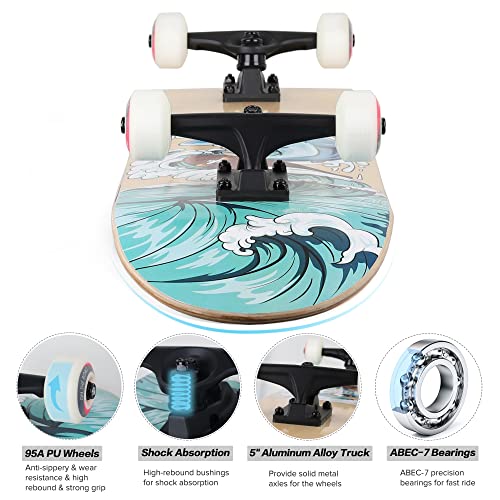 Skateboard Funxim Komplettboard 31 x 8 Zoll mit Doppel-Kick