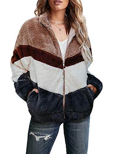 Dokotoo Womens Winter Coats Fleece Ladies Long Sleeve Full Zipper Open Front Pocketed Sherpa Teddy Jacket Short Coats Bomber Jackets For Women Outerwear Brown M #TOP22
