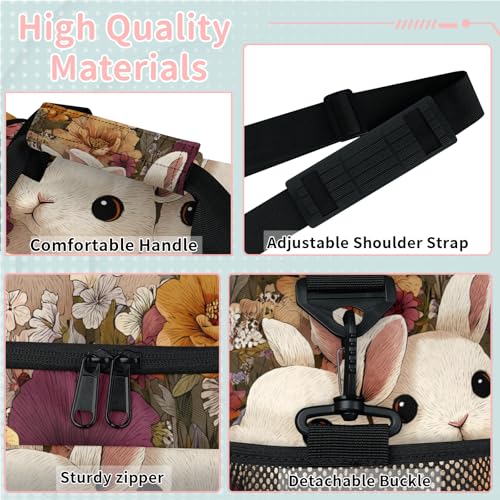 Bunny Colorful Flower Travel Duffel Bag Weekender Overnight Bags for Women Men Foldable Waterproof Tote Bag with Trolley Sleeve3