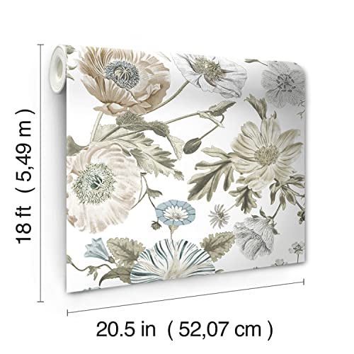 RoomMates RMK12285PL Vintage Poppy Peel and Stick Wallpaper, White