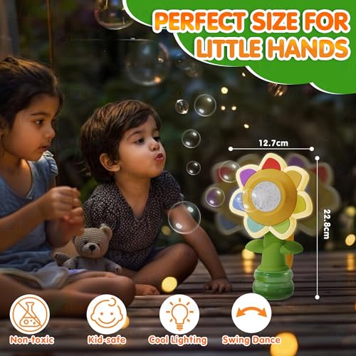 Image of Kidology Dancing Sunflower Bubble Machine for Kids & Adults | Rechargeable Electric Bubble Maker with LED Lights | Bubble Gun Toy for Boys & Girls | Birthday Party Gift Toy