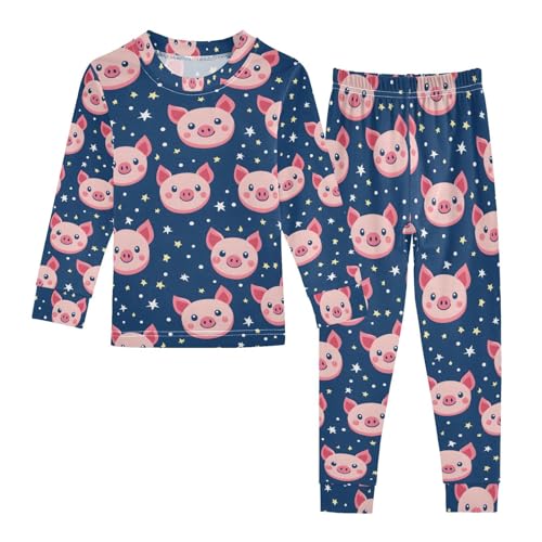 ALAZA Starry Pig Piggy Blue Pajamas Long Sleeve Sleepwear 2-Piece Pajama Set