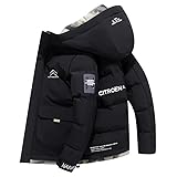 FUEAST - Chaqueta de plumón con capucha con capucha y chaqueta cortavientos de montaña, Negro , L