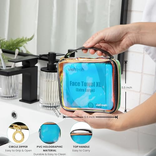 Visfresh Disposable Face Towel Travel Case with 15 Count XL Refillable Towels – Slim, Lightweight, Waterproof, Transparent Skincare Organizer for Women, Moms, Gym, Camping, and Travel – Visfresh