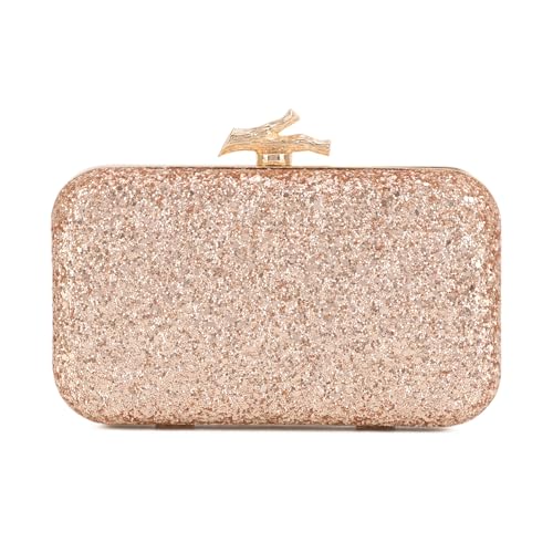 Syrads Bolsos de mano para mujer Bolso de noche Bolso de mano con cadena para fiesta de bodas,Champán rosa