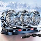 Auto Ventilator,12V Drei Köpfe Kopfstütze Autolüfter,Tragbare 360° drehbar Auto Fan Ventilator,2 Geschwindigkeiten Einstellbar Auto Ventilator für Rücksitz,KFZ Lüfter für Lkw Van Suv Rv
