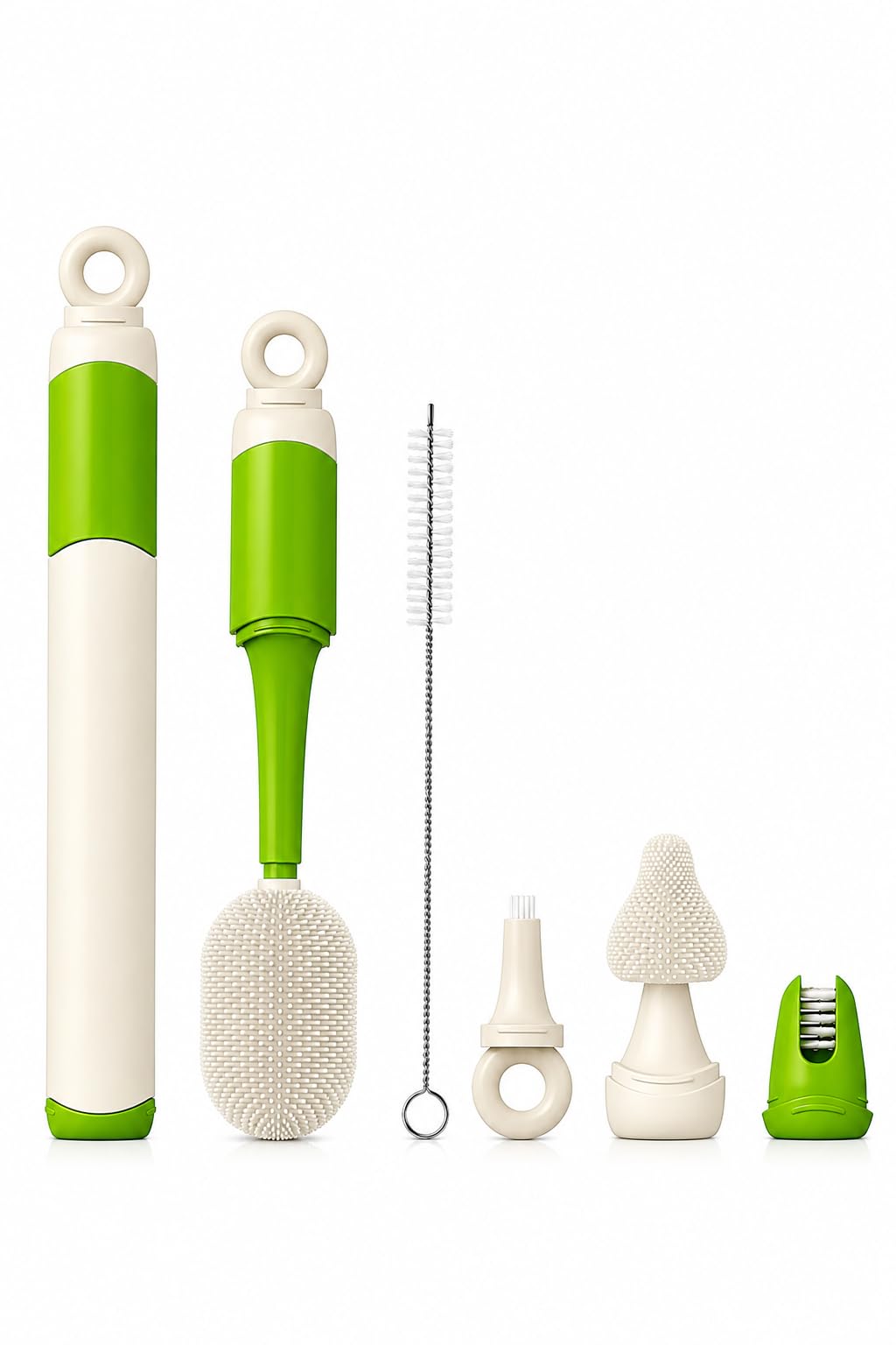 Photo 1 of Catvegue Baby Bottle Brush Set - 5 Tools, Integrated Travel Storage, Green