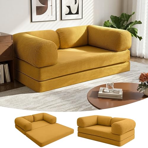 MeMoreCool 4-in-1 Boneless Couch, Umwandelbares Schlafsofa mit Armlehnen, Faltbare Matratze