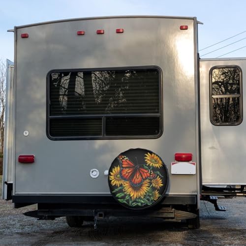 Image of Delerain Butterfly Sunflowers Spare Tire Cover for RV Trailer SUV Truck and Many Vehicle, Wheel Covers Sun Protector Waterproof (15 Inch for Diameter 27 inch-29 inch)
